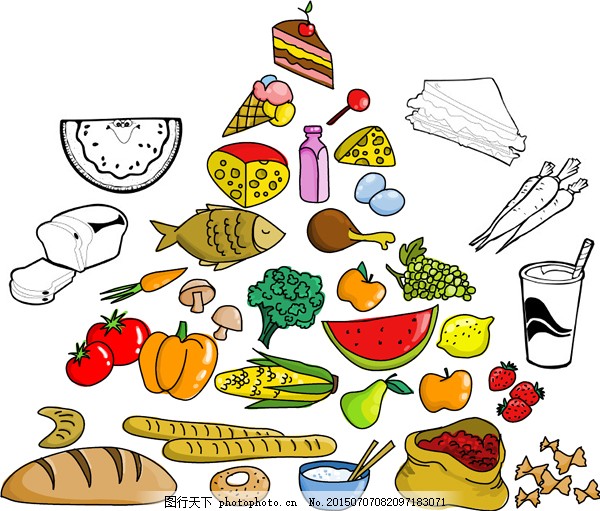 精美素描食材水果蔬菜、零食飲料