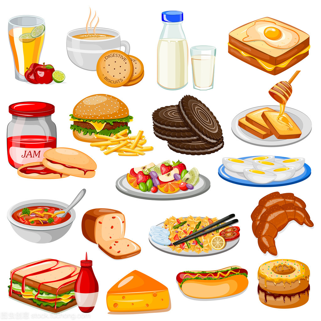 早餐菜單食物集合