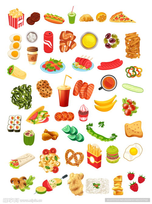 卡通手繪餐飲西餐食品裝飾素材設計圖